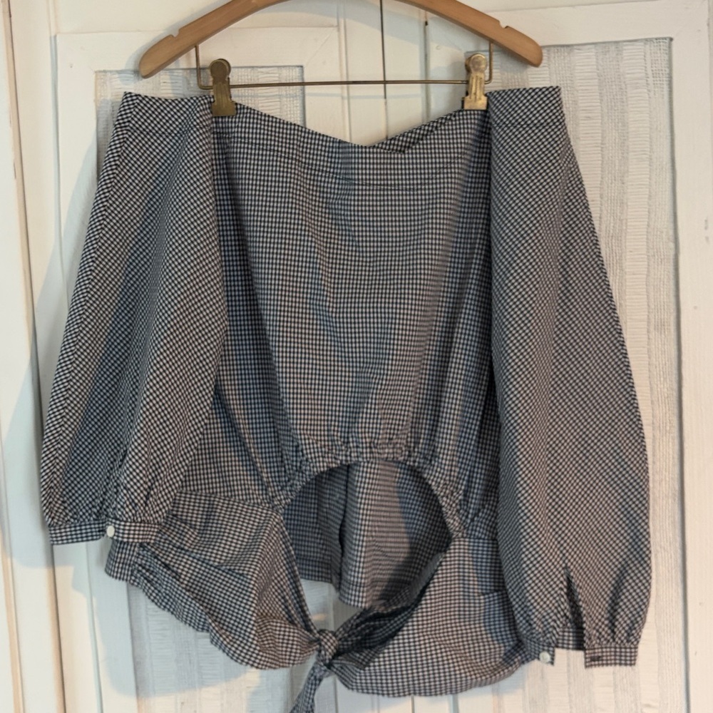 Frame Denim gingham tie back off the shoulder top size XL - Picture 8 of 8